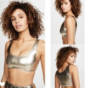 New LISA MARIE FERNANDEZ Zani Metallic White Gold Crop Swim Bikini Top 3/Medium